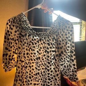 printed black and white womans blouse